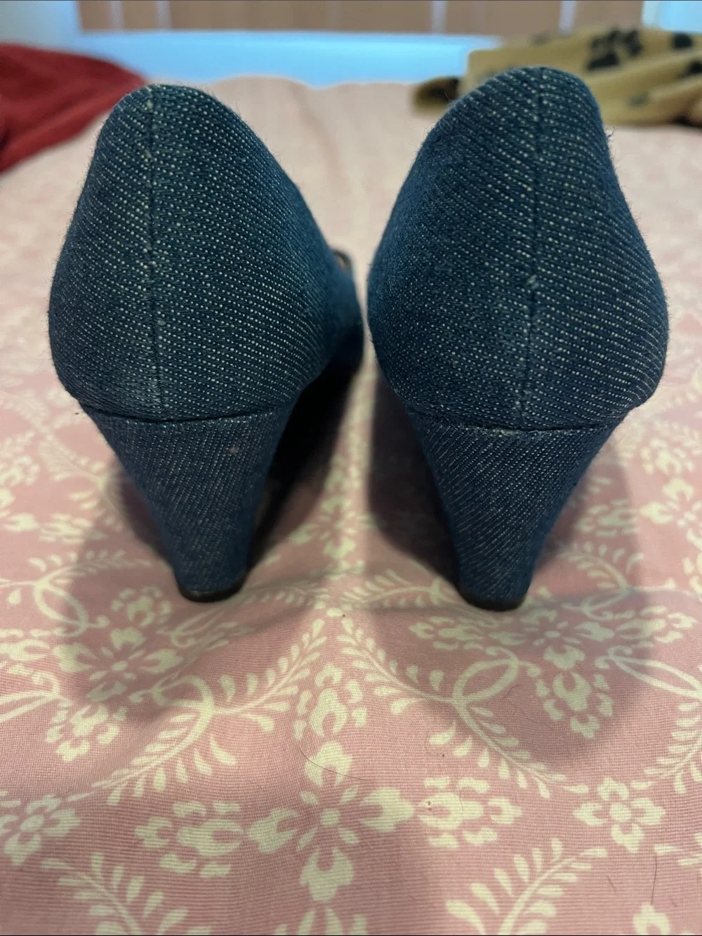 Forever Denim Blue Peep-Toe Pumps for Women
